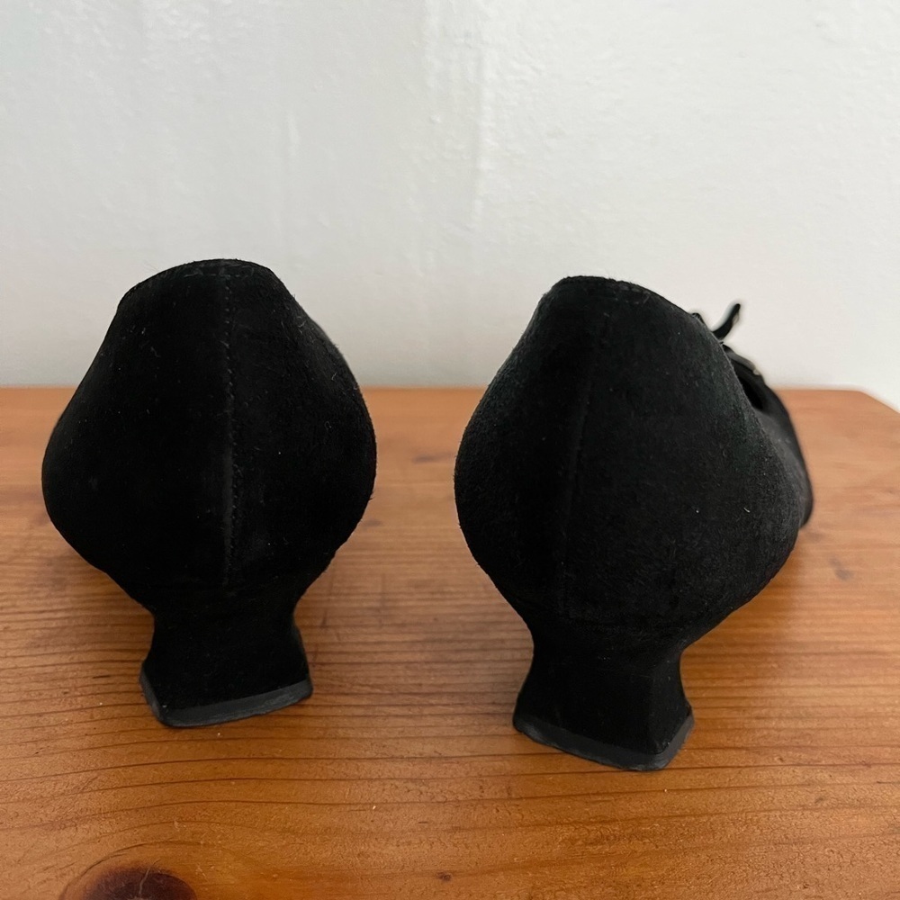 Stuart Weitzman Suede Bow Kitten Square Toe Heels - image 4